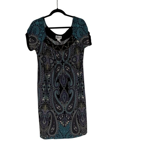 Robbie Bee Womens Paisley Scoop Neck Dress With Studded Accents Size 12 #D-6-2-0 - Picture 1 of 6